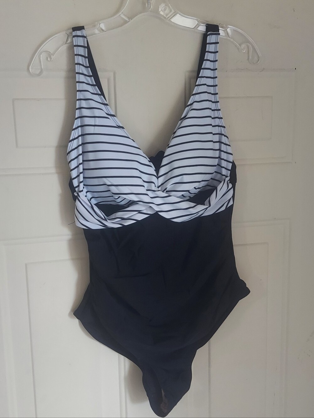 Striped Twist-Front Black & White One-Piece Swimsuit